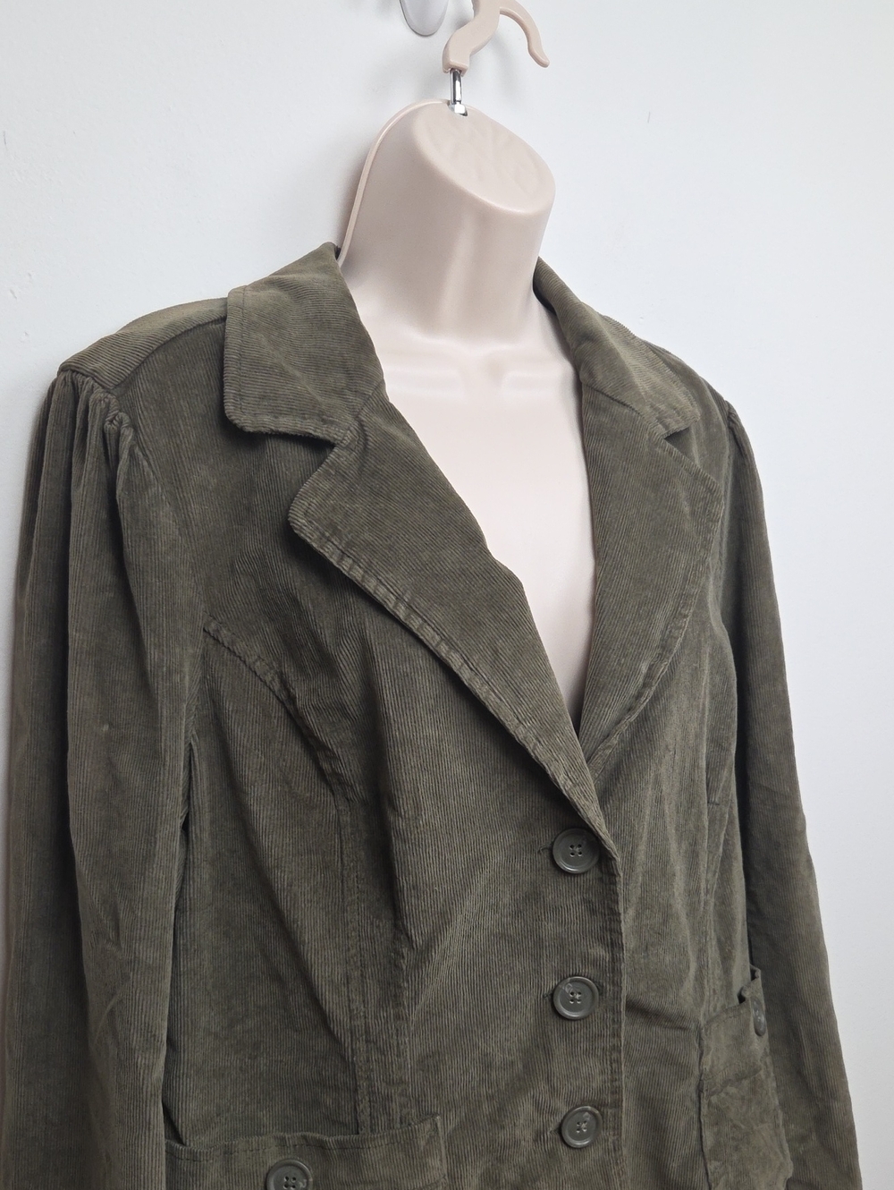 Vintage Y2K Olive Green Corduroy Cotton Blazer Jacket Goblincore Lagenlook - XL - Picture 2 of 10